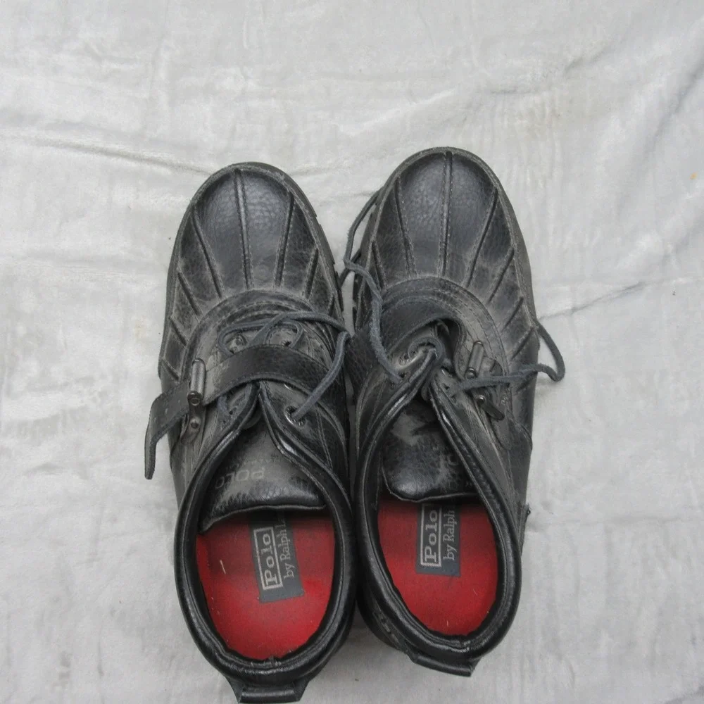 Polo Ralph Lauren Mens 11D Duck Boots Dover‎ II Black Leather Buckle Waterproof
